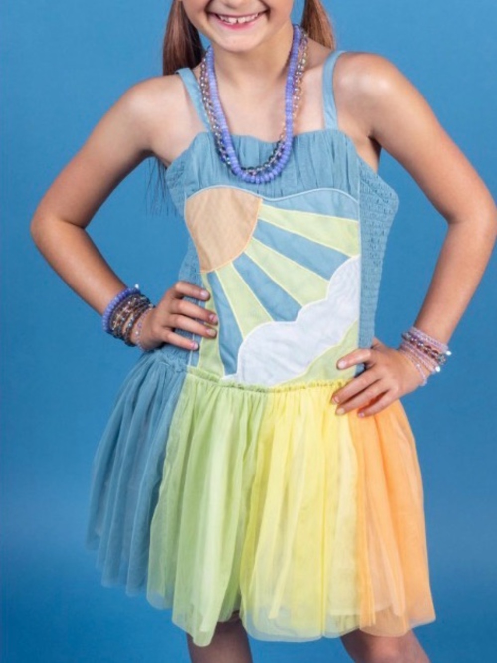 Stella McCartney Kids Blue Bodice with Rainbow Tulle Skirt Sz 8